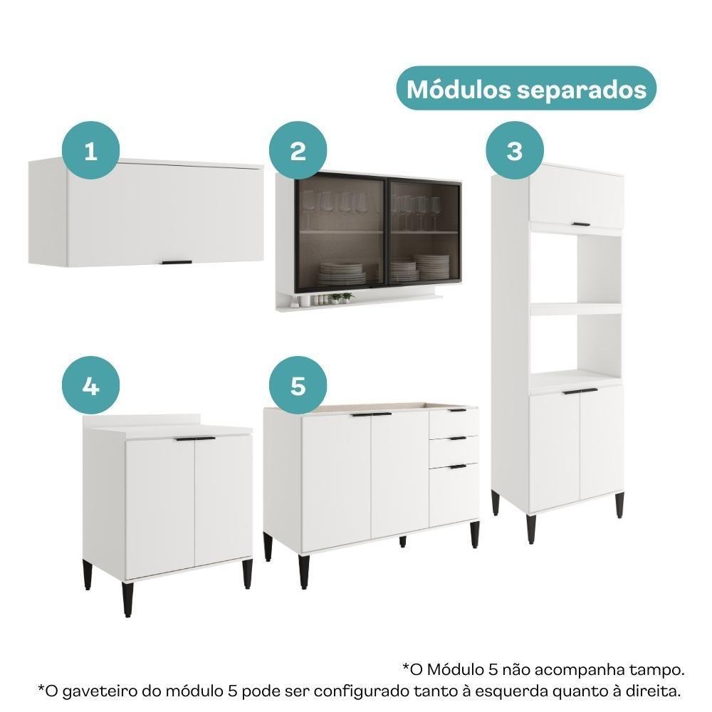 Armário De Cozinha Completa C Balcão Miami Studio Carraro Branco - 5