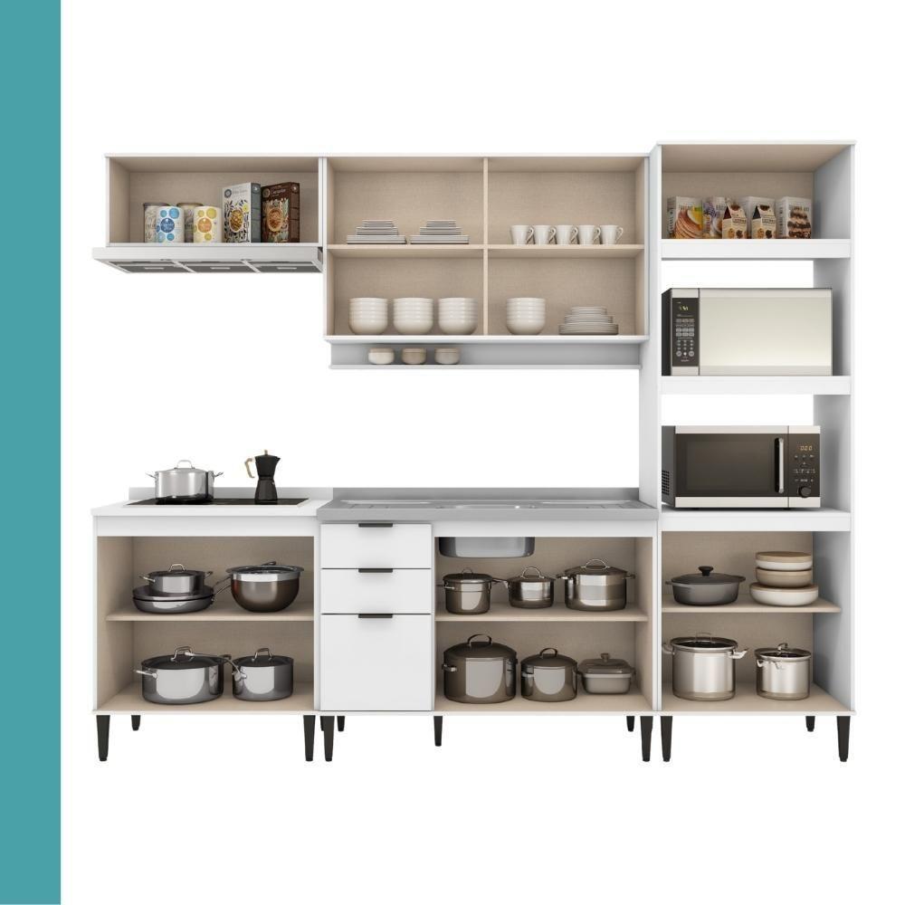 Armário De Cozinha Completa C Balcão Miami Studio Carraro Branco - 6