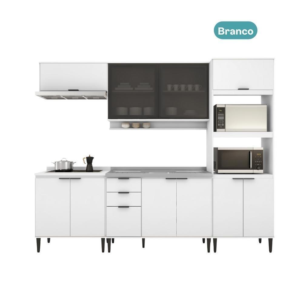 Armário De Cozinha Completa C Balcão Miami Studio Carraro Branco - 7