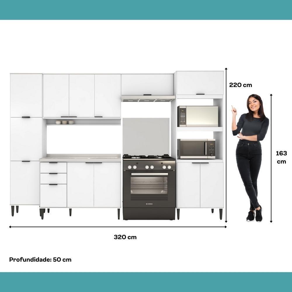 Armário De Cozinha Completa C Balcão Miami Pulse Carraro Branco - 3