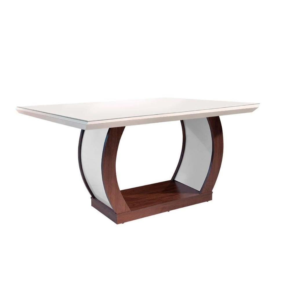 Mesa De Sala Jantar Jade C/ Tampo 180x90cm Madeirado Vidro Canto Curvo - Imbuia/off White - Rufato - 6