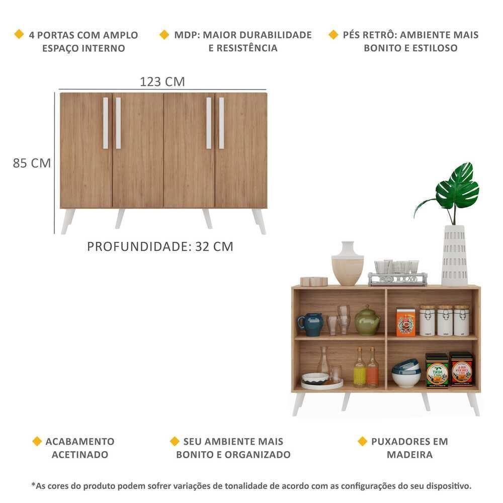 Aparador Buffet 4 Portas Com Pés Retrô Viena Rustic/branco - 5