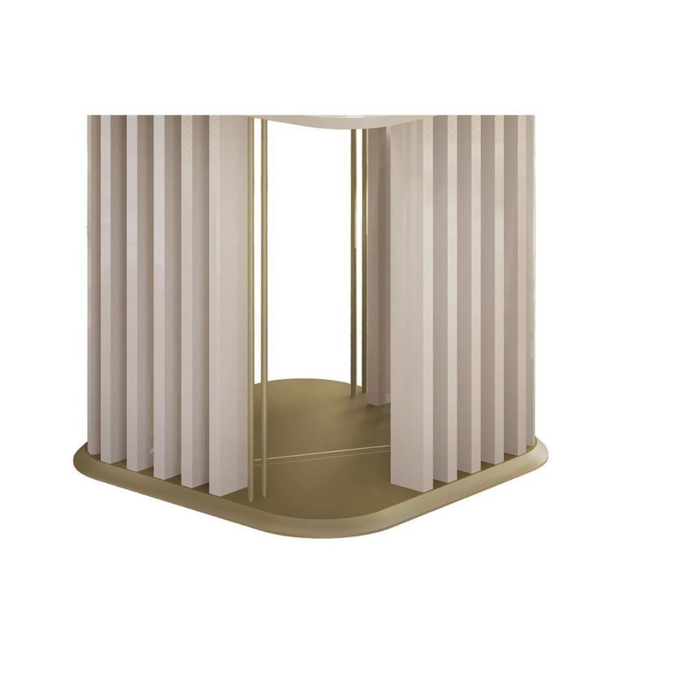 Mesa De Sala Jantar Melissa C/ Tampo Madeirado C/ Vidro Curvo 136x136cm Off White/off White - Dj Móveis - 6