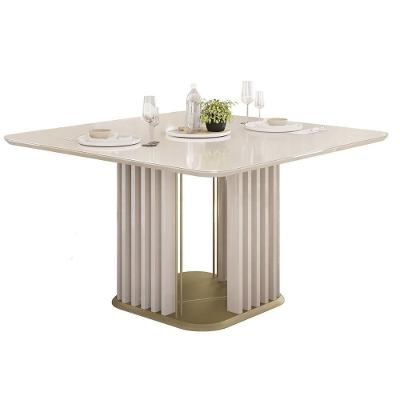 Mesa De Sala Jantar Melissa C/ Tampo Madeirado C/ Vidro Curvo 136x136cm Off White/off White - Dj Móveis