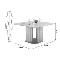 Mesa De Sala Jantar Melissa C/ Tampo Madeirado C/ Vidro Curvo 136x136cm Off White/off White - Dj Móveis - 2