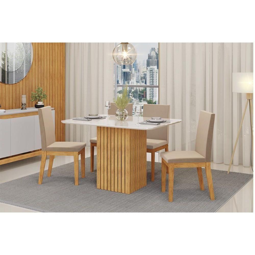 Mesa De Sala Jantar Canes C/ Tampo Madeirado C/ Vidro Curvo 120x90cm Freijo/off White - Dj Móveis - 6