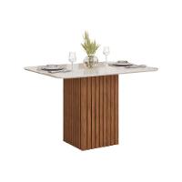 Mesa De Sala Jantar Canes C/ Tampo Madeirado C/ Vidro Curvo 120x90cm Freijo/off White - Dj Móveis - 1