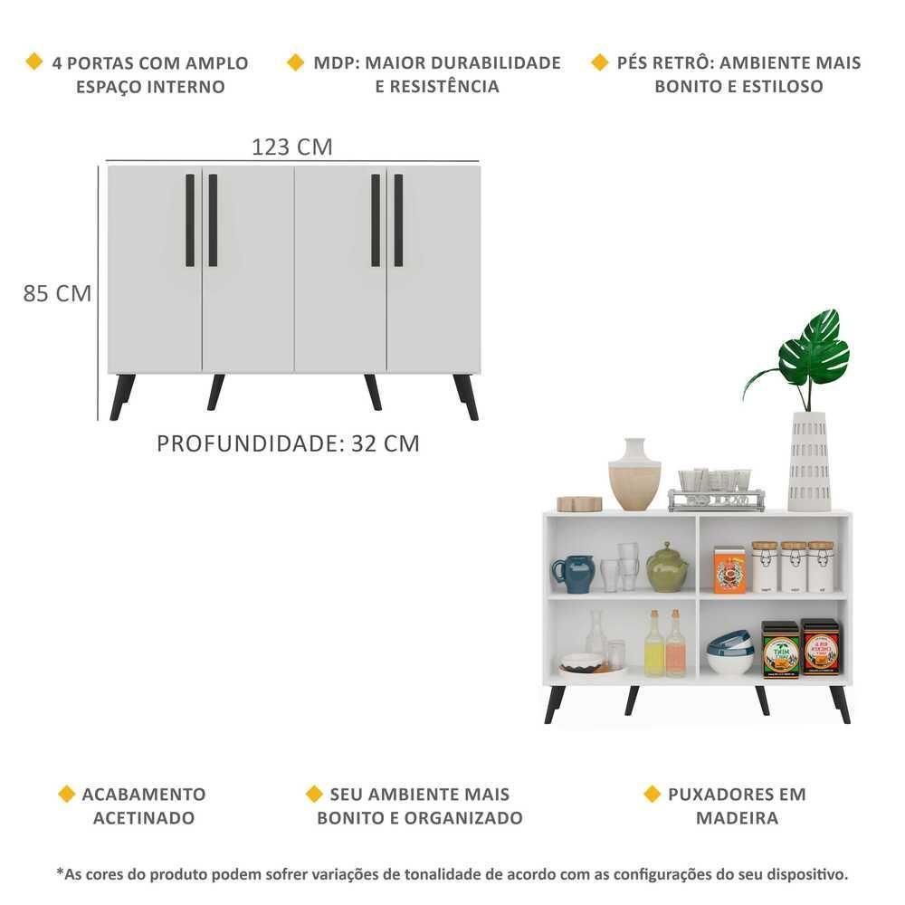 Aparador Buffet 4 Portas Com Pés Retrô Viena Branco/preto - 4