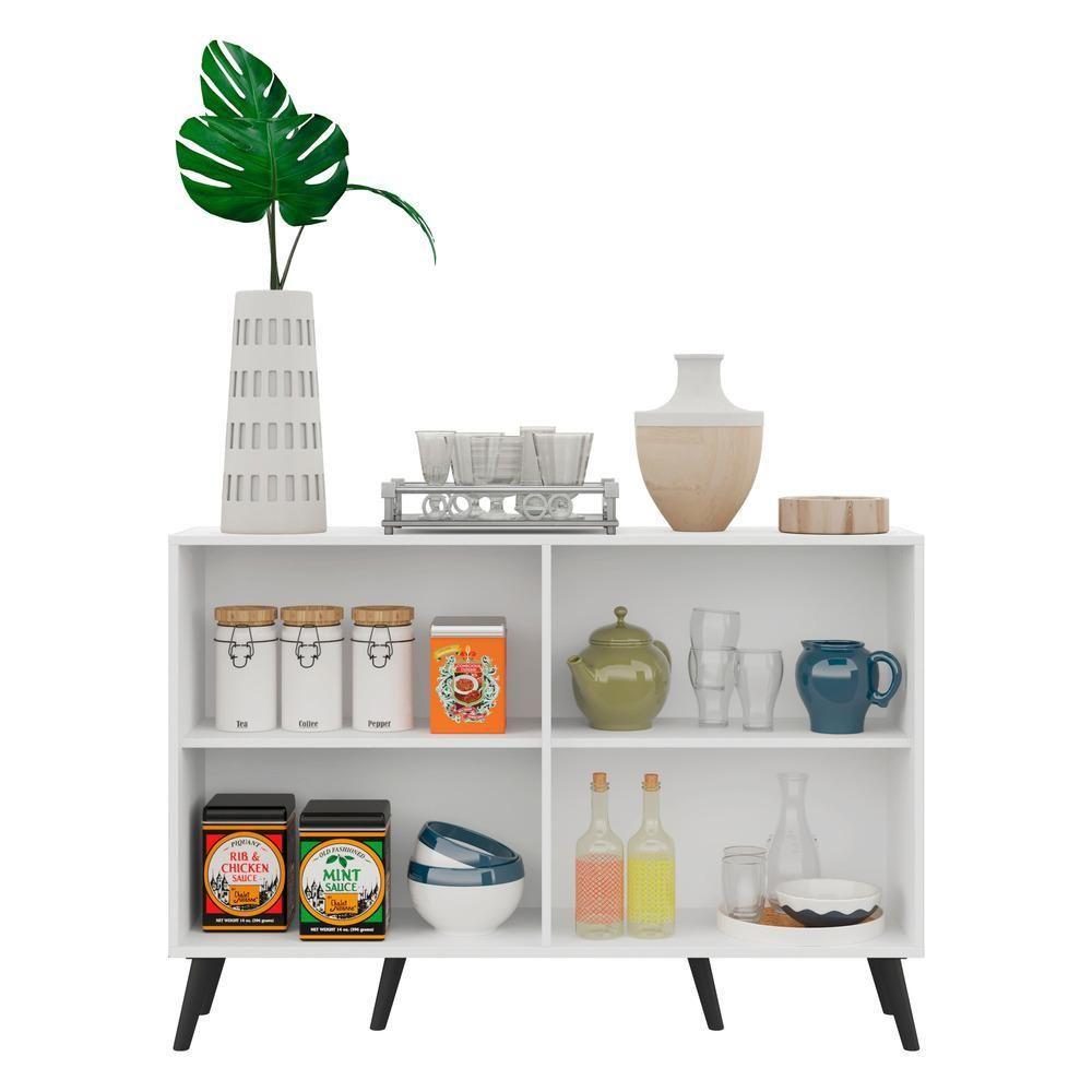 Aparador Buffet 4 Portas Com Pés Retrô Viena Branco/preto - 5
