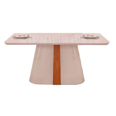 Mesa De Sala Jantar Ryze C/ Tampo Madeirado Vidro Curvo 180x100cm Freijó/off White - Dj Móveis