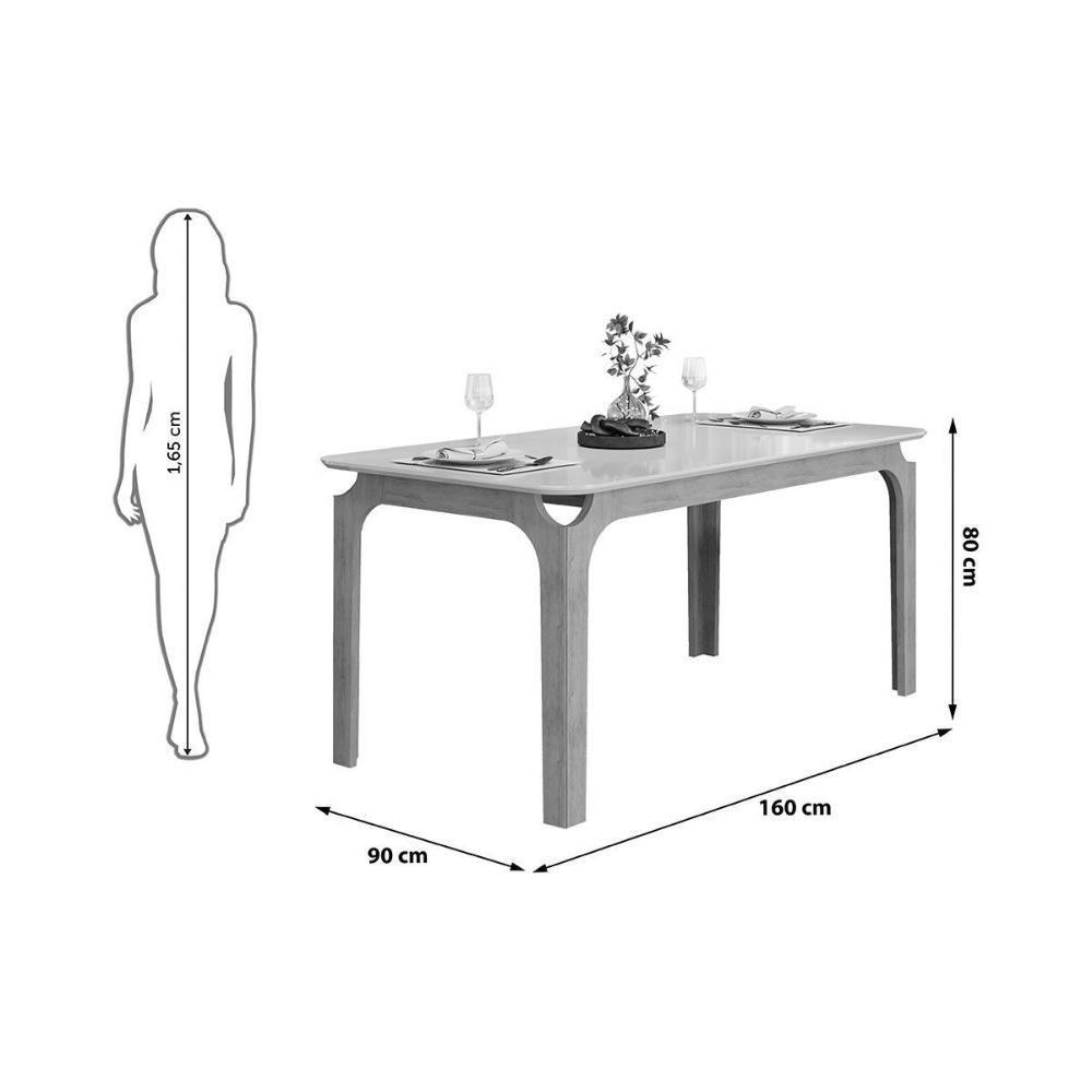 Mesa De Sala Jantar Marina C/ Tampo Madeirado C/ Vidro Curvo 160x80cm Cedro/off White - Dj Móveis - 2