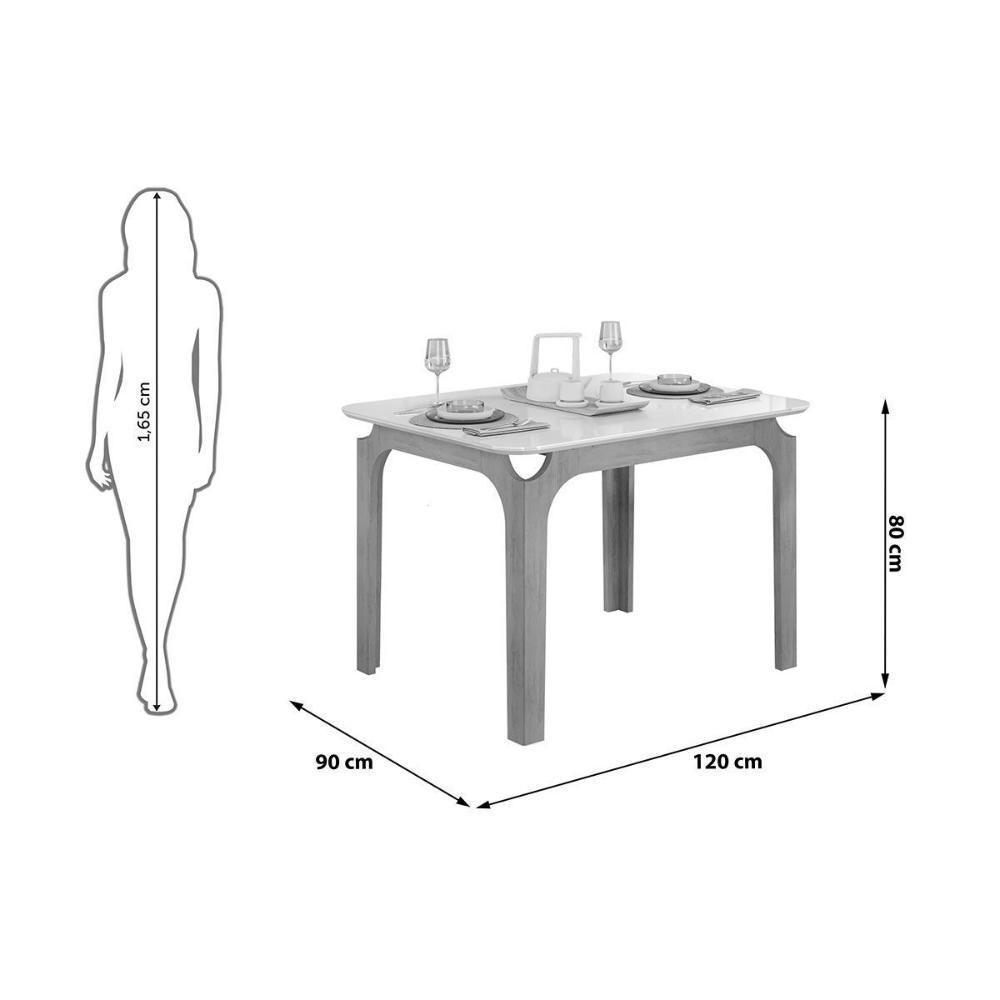Mesa De Sala Jantar Marina C/ Tampo Madeirado C/ Vidro Curvo 120x80cm Freijo/off White - Dj Móveis - 4