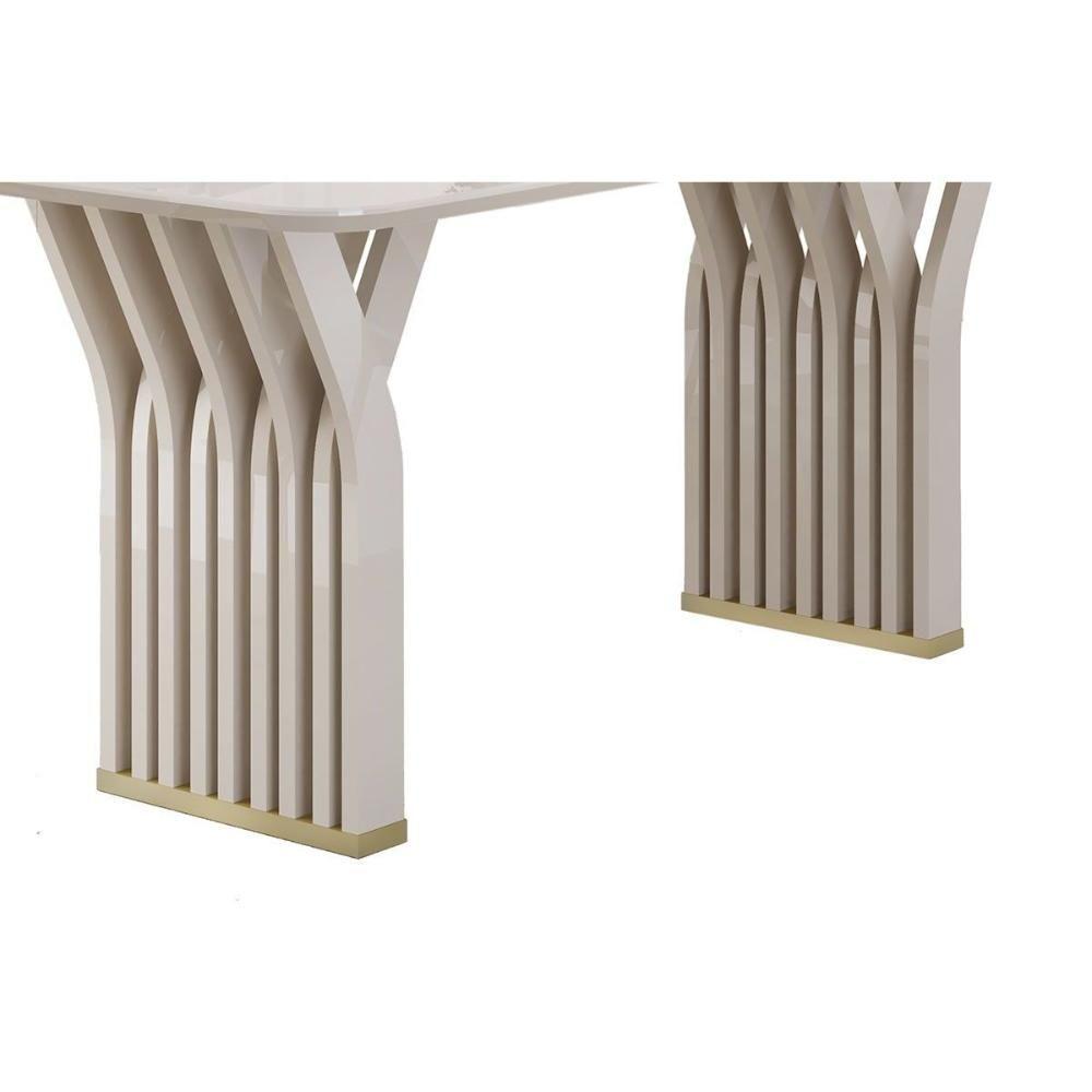 Mesa De Sala Jantar Yara C/ Tampo Madeirado C/ Vidro Curvo 170x90cm Off White/off White - Dj Móveis - 7