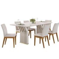 Mesa De Sala Jantar Yara C/ Tampo Madeirado C/ Vidro Curvo 170x90cm Off White/off White - Dj Móveis