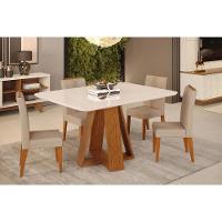 Mesa De Sala Jantar Kiara C/ Tampo Madeirado C/ Vidro Curvo 120x90cm Cedro/off White - Dj Móveis - 3