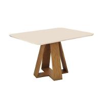 Mesa De Sala Jantar Kiara C/ Tampo Madeirado C/ Vidro Curvo 120x90cm Cedro/off White - Dj Móveis - 7