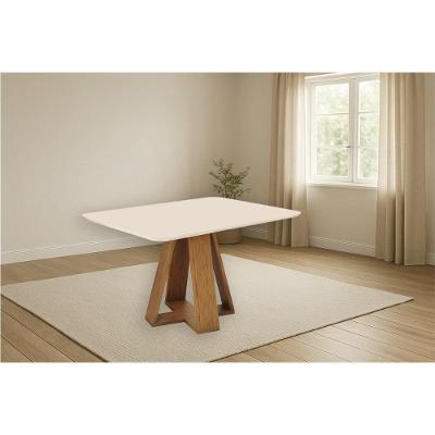 Mesa De Sala Jantar Kiara C/ Tampo Madeirado C/ Vidro Curvo 120x90cm Freijo/off White - Dj Móveis