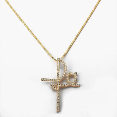 Colar Fé Cravejado Com Microzircônia Banhado A Ouro 18k