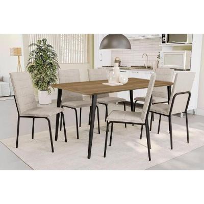 Sala De Jantar Completa Iguaçu C/ Tampo De Madeira 1,36cm E 6 Cadeiras Amsterdã Preto Fosco/courano Branco - Kappesberg