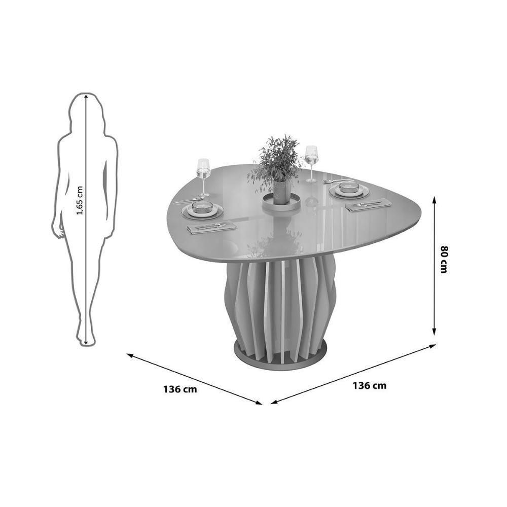 Mesa De Sala Jantar Tokyo C/ Tampo Madeirado C/ Vidro Orgânico 136x136cm Off White/dourado - Dj Móveis - 2