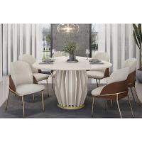 Mesa De Sala Jantar Tokyo C/ Tampo Madeirado C/ Vidro Orgânico 136x136cm Off White/dourado - Dj Móveis - 3