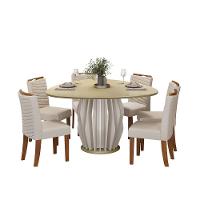 Mesa De Sala Jantar Tokyo C/ Tampo Madeirado C/ Vidro Orgânico 136x136cm Off White/dourado - Dj Móveis