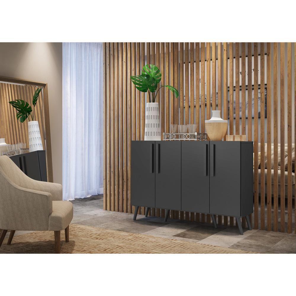 Aparador Buffet 4 Portas Com Pés Retrô Viena Preto - 8