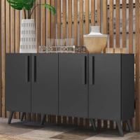 Aparador Buffet 4 Portas Com Pés Retrô Viena Preto - 3