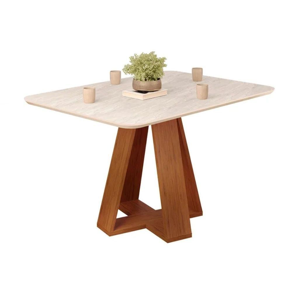 Mesa De Sala Jantar Kiara C/ Tampo Madeirado C/ Vidro Curvo 120x90cm Cedro/quartzo - Dj Móveis - 3