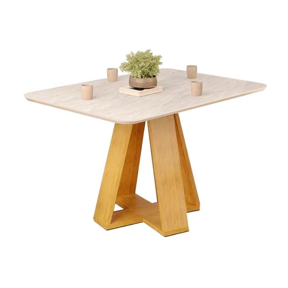 Mesa De Sala Jantar Kiara C/ Tampo Madeirado C/ Vidro Curvo 120x90cm Cedro/quartzo - Dj Móveis - 4