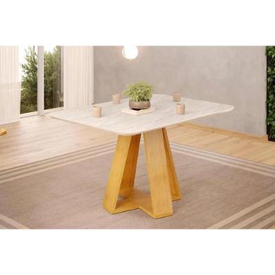 Mesa De Sala Jantar Kiara C/ Tampo Madeirado C/ Vidro Curvo 120x90cm Cedro/quartzo - Dj Móveis