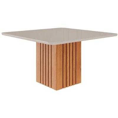 Mesa De Sala Jantar Ana C/ Tampo Madeirado C/ Vidro 130x130cm Cinamomo/off White - Cimol