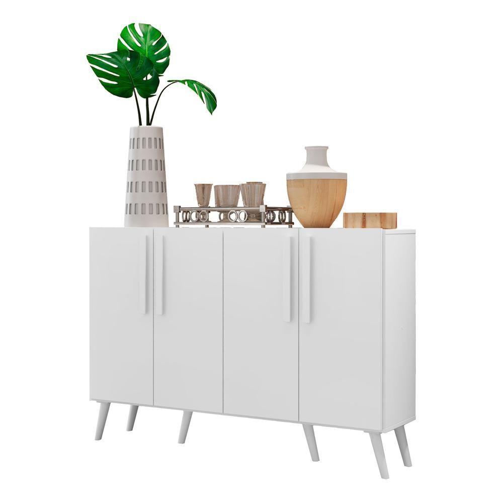Aparador Buffet 4 Portas Com Pés Retrô Viena Branco - 1