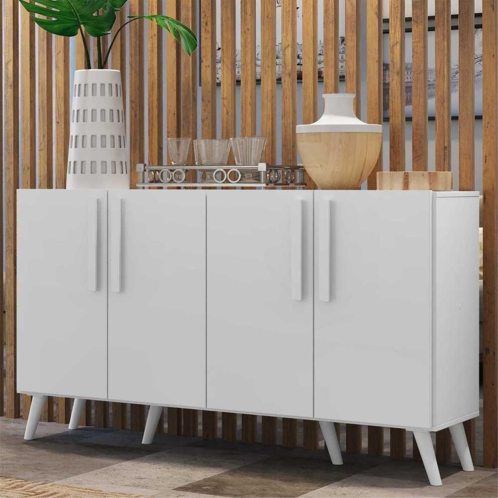 Aparador Buffet 4 Portas Com Pés Retrô Viena Branco - 3