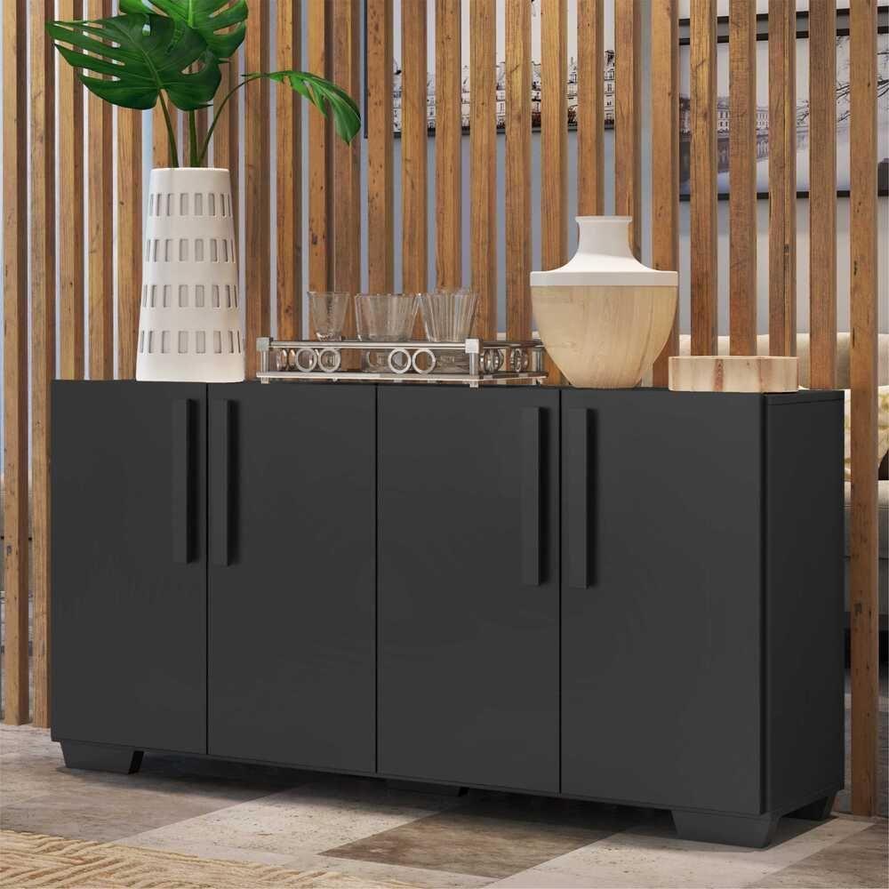 Aparador Buffet 4 Portas Com Pés Quadrados Viena Preto - 6