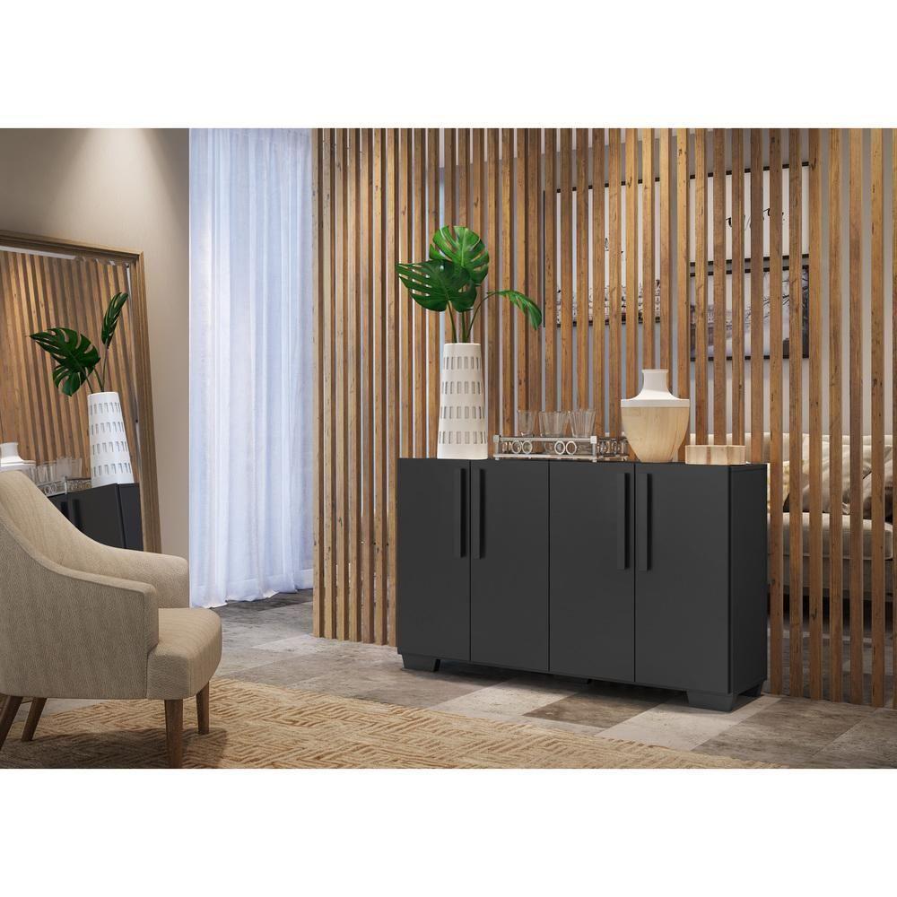 Aparador Buffet 4 Portas Com Pés Quadrados Viena Preto - 8