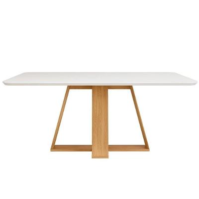 Mesa De Sala Jantar Kiara C/ Tampo Madeirado Vidro Curvo 160x90cm Cedro/off White - Dj Móveis