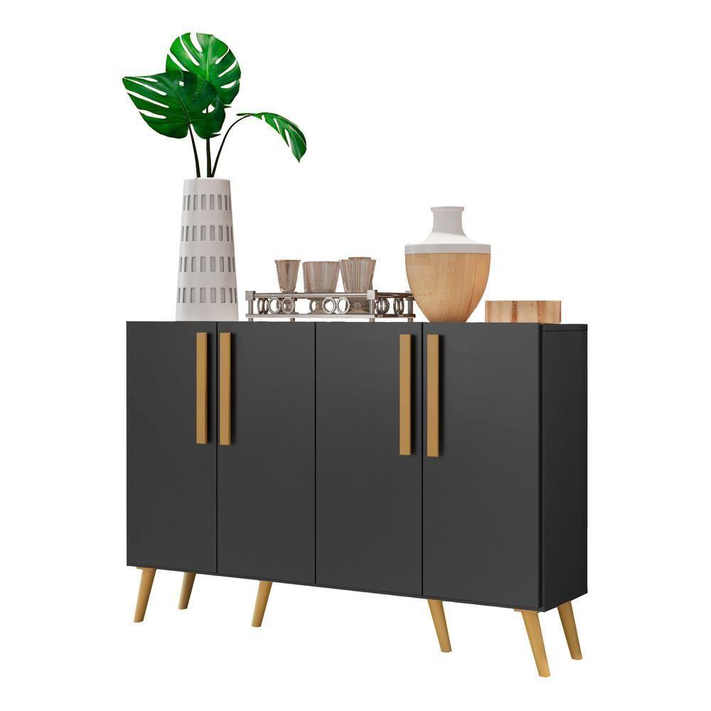 Aparador Buffet 4 Portas Com Pés Retrô Viena Preto/natural - 1