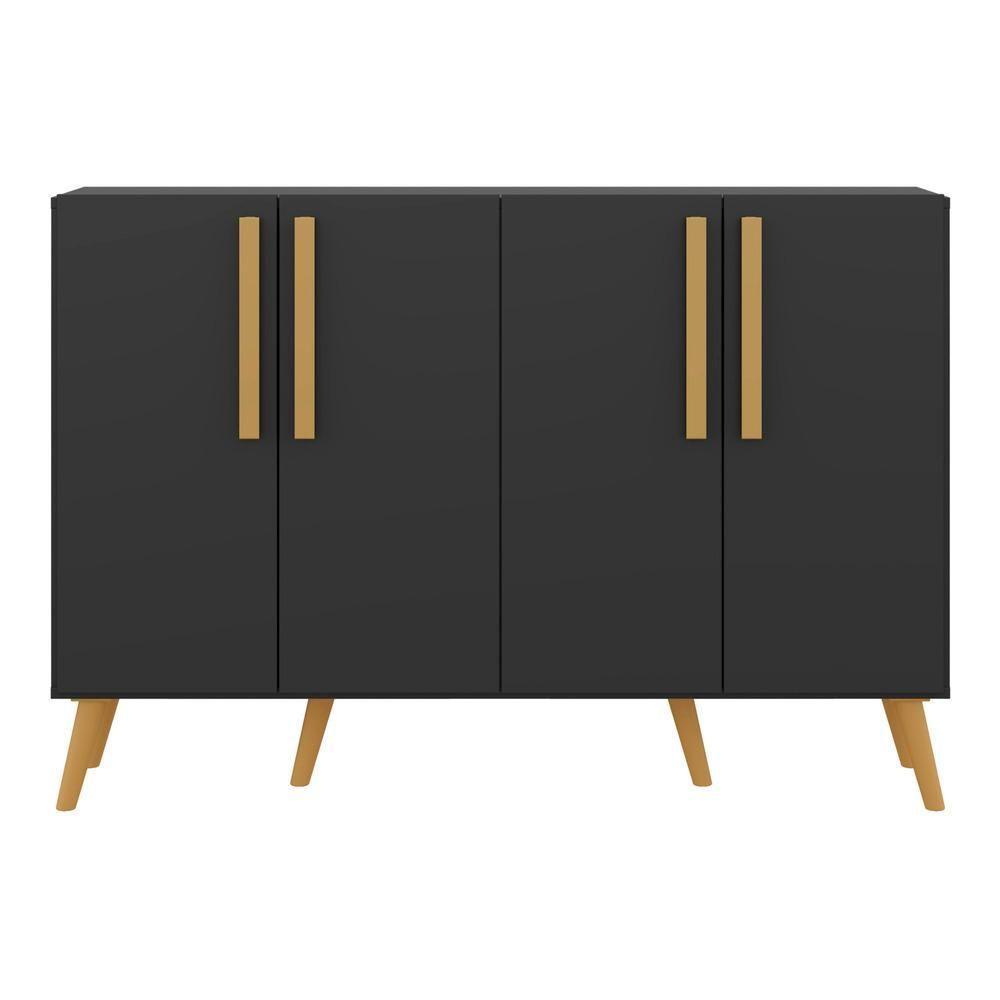 Aparador Buffet 4 Portas Com Pés Retrô Viena Preto/natural - 4