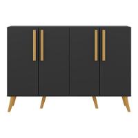 Aparador Buffet 4 Portas Com Pés Retrô Viena Preto/natural