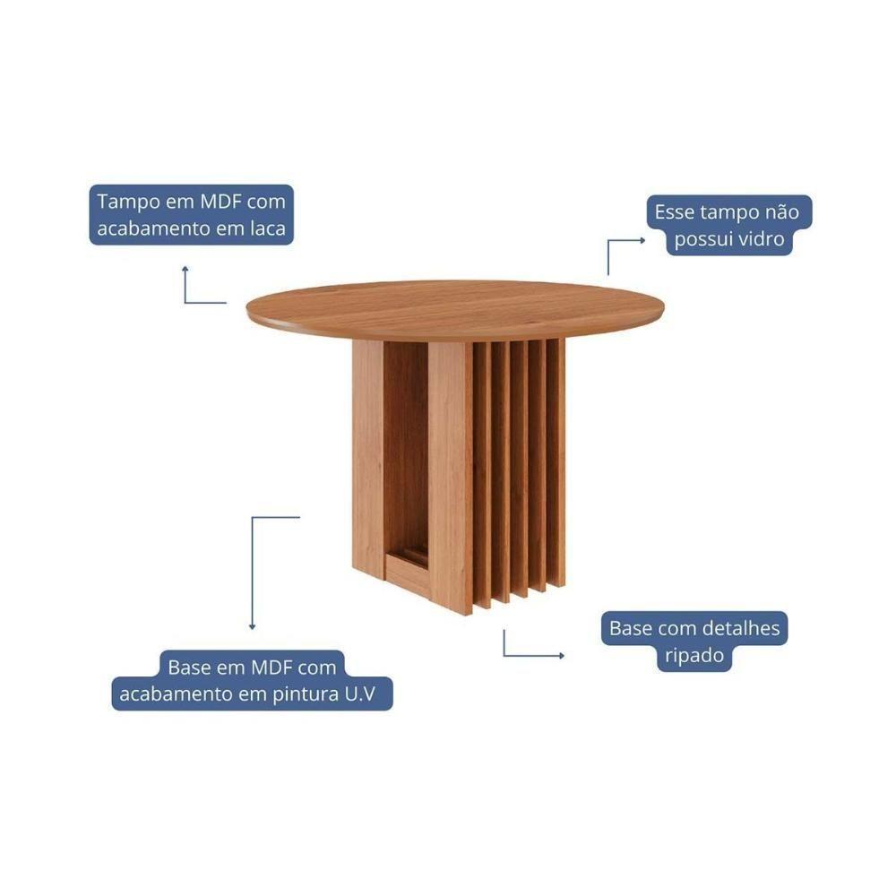 Mesa De Sala Jantar Ariela C/ Tampo Madeirado Redondo 109x109cm Cinamomo - Cimol - 2