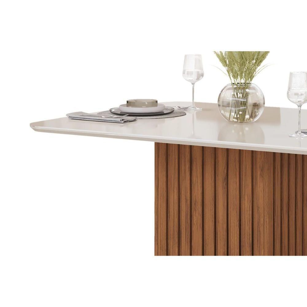 Mesa De Sala Jantar Canes C/ Tampo Madeirado C/ Vidro Curvo 120x90cm Cedro/off White - Dj Móveis - 3
