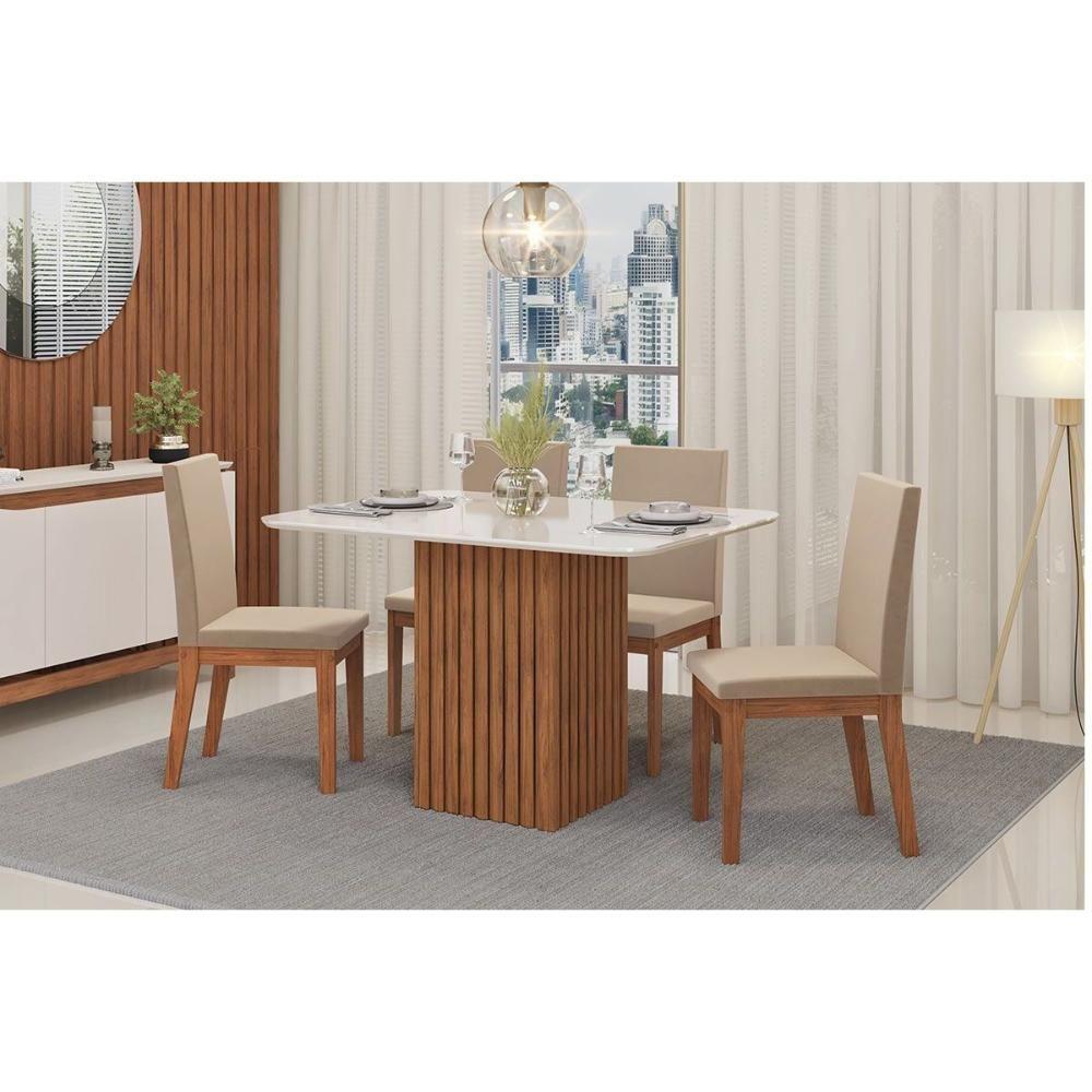 Mesa De Sala Jantar Canes C/ Tampo Madeirado C/ Vidro Curvo 120x90cm Cedro/off White - Dj Móveis - 7