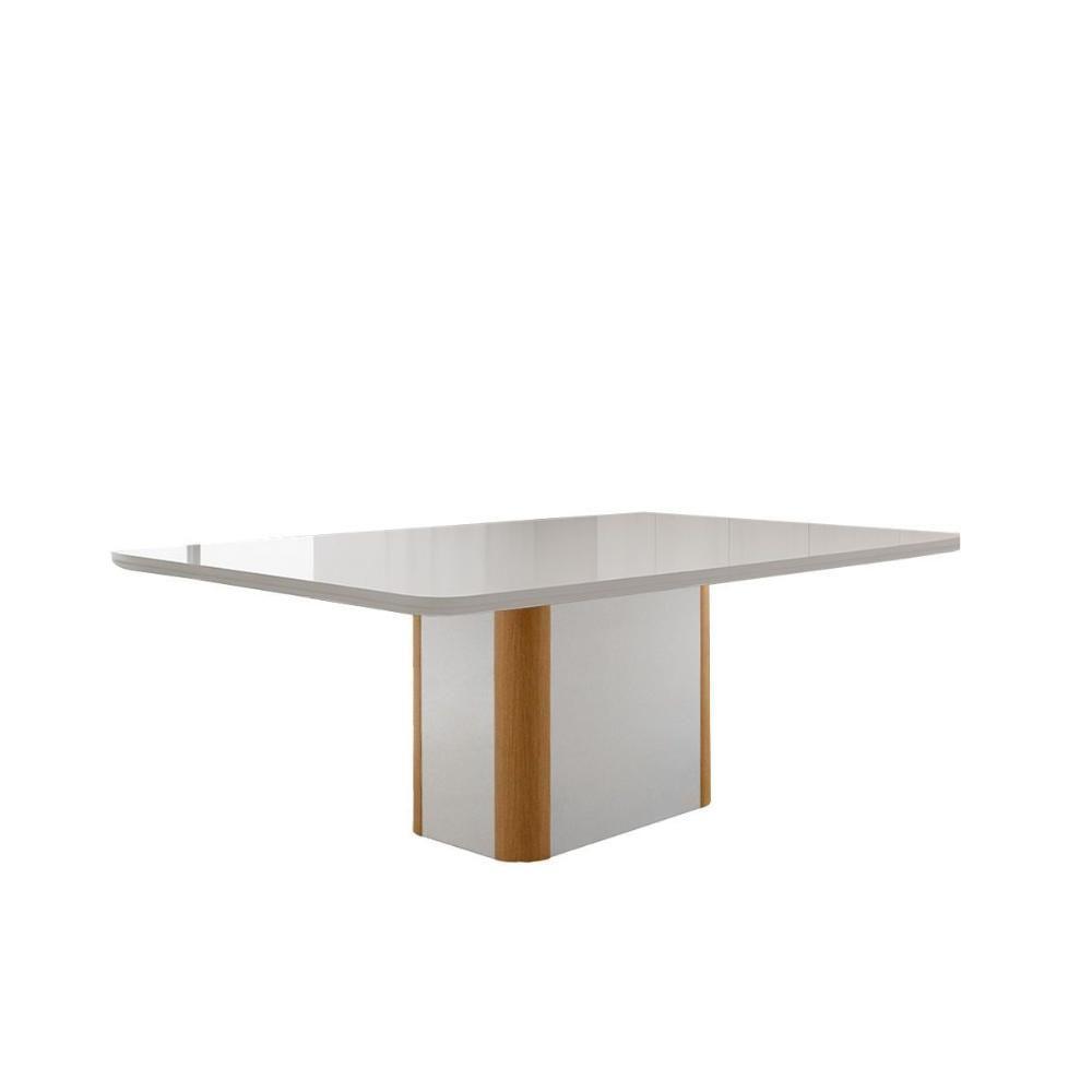 Mesa De Sala Jantar Pietá C/ Tampo Madeirado C/ Vidro Canto Curvo 180x90cm Off White/naturale/off White - Rufato - 2