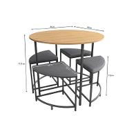 Mesa De Sala Jantar Li038 C/ Tampo Madeirado 90 Cm + 4 Banquetas Canela/branco - Kappesberg - 3