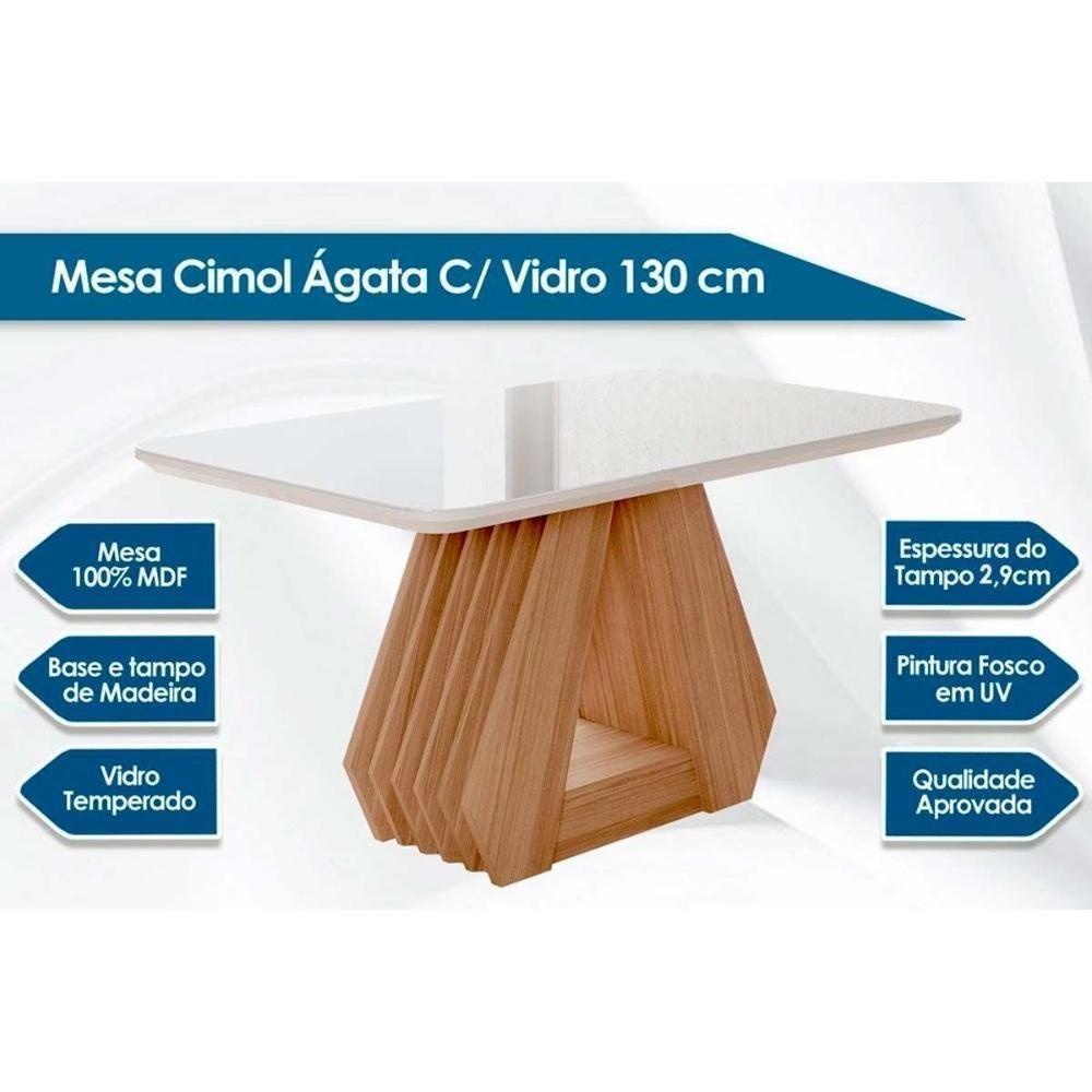 Mesa De Sala Jantar ágata C/ Tampo Madeirado C/ Vidro 130x80cm Cinamomo/off White - Cimol - 2