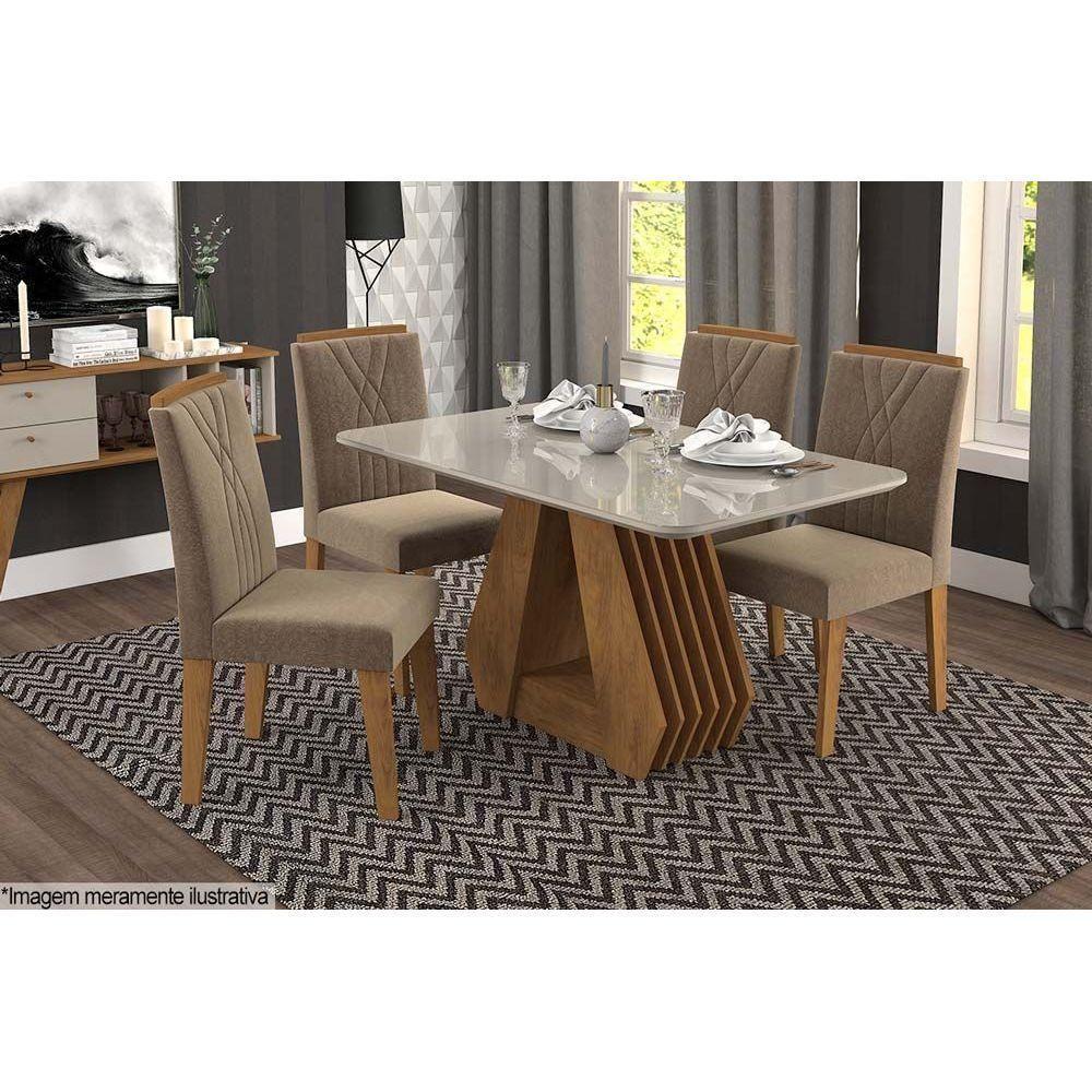 Mesa De Sala Jantar ágata C/ Tampo Madeirado C/ Vidro 130x80cm Cinamomo/off White - Cimol - 7