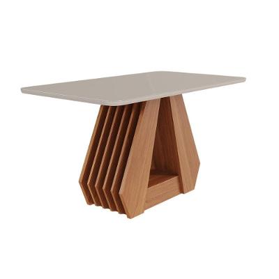 Mesa De Sala Jantar ágata C/ Tampo Madeirado C/ Vidro 130x80cm Cinamomo/off White - Cimol