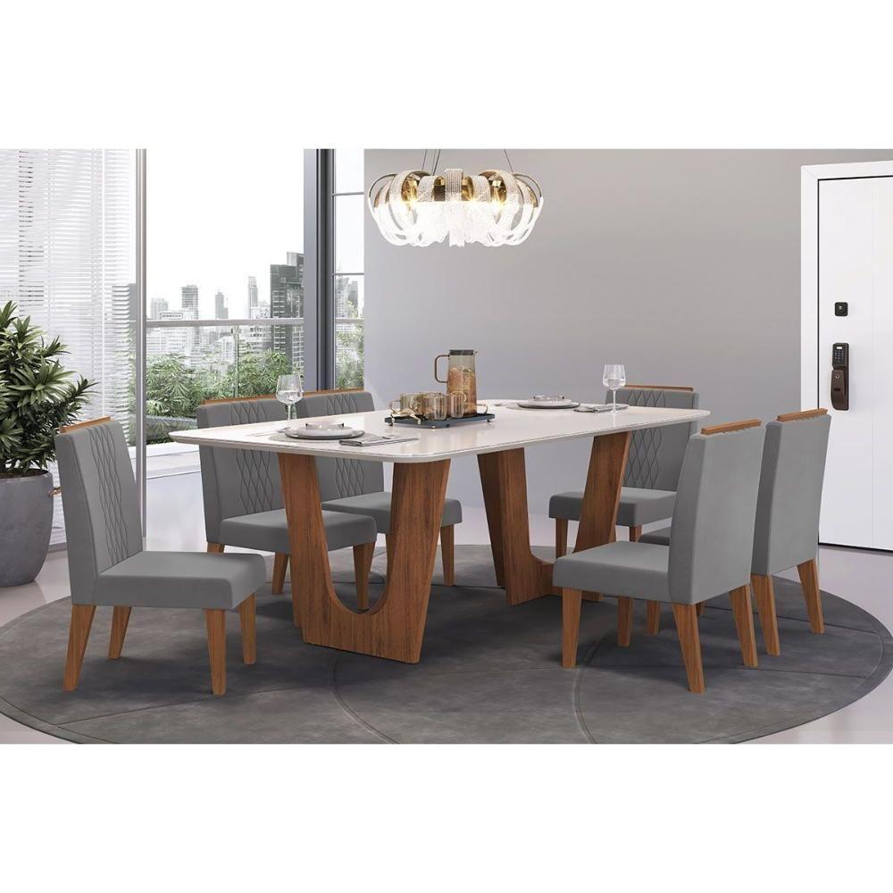 Mesa De Sala Jantar Nala C/ Tampo Madeirado C/ Vidro Curvo 170x90cm Freijo/off White - Dj Móveis - 3