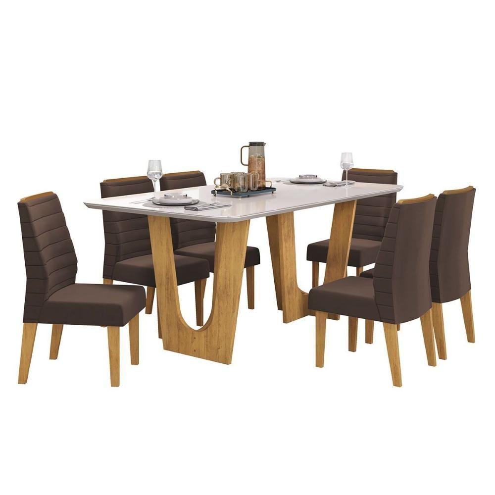 Mesa De Sala Jantar Nala C/ Tampo Madeirado C/ Vidro Curvo 170x90cm Freijo/off White - Dj Móveis - 8